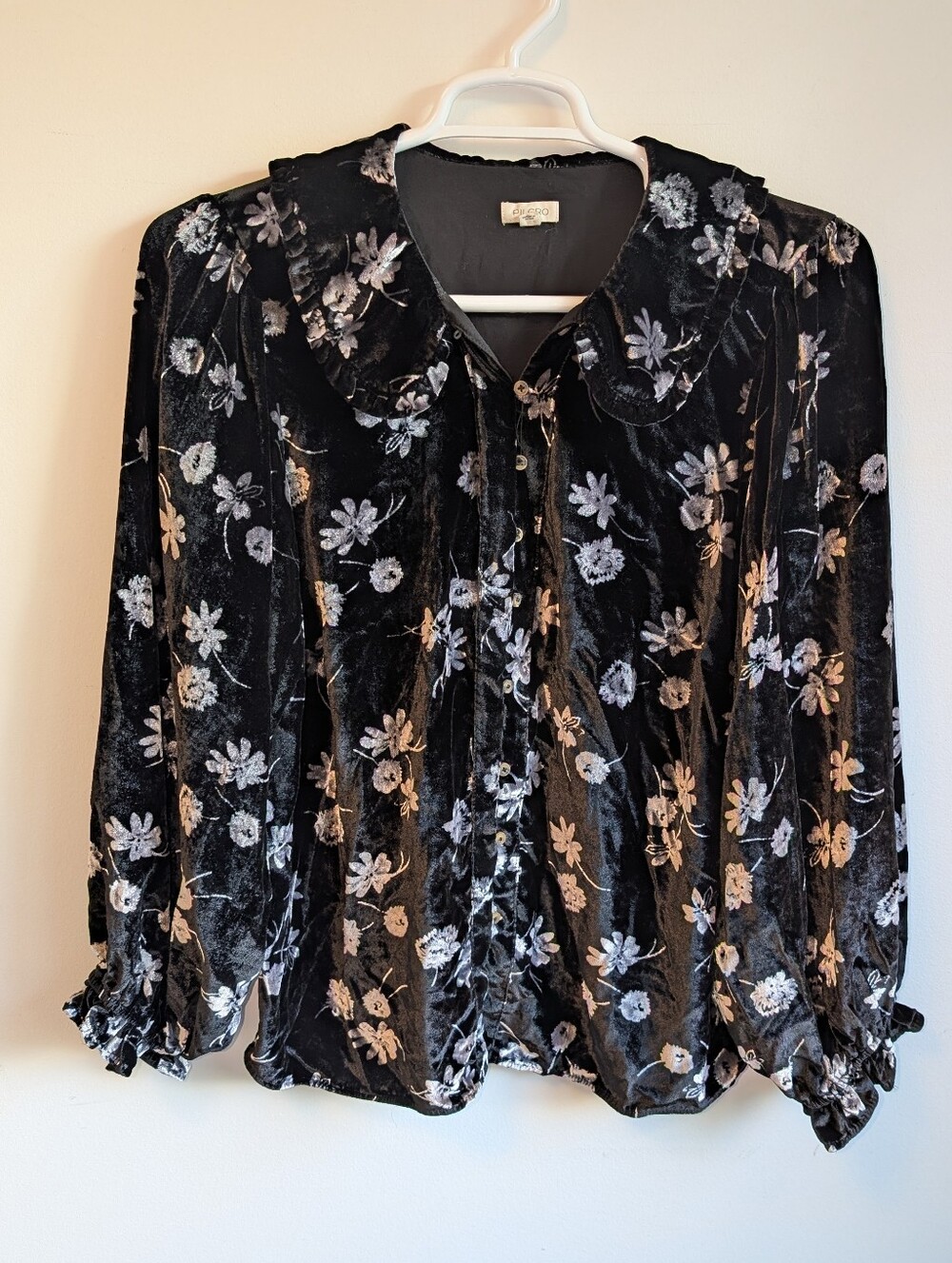 Pilcro Black Velvet Floral Button-Front Blouse - Picture 2 of 8